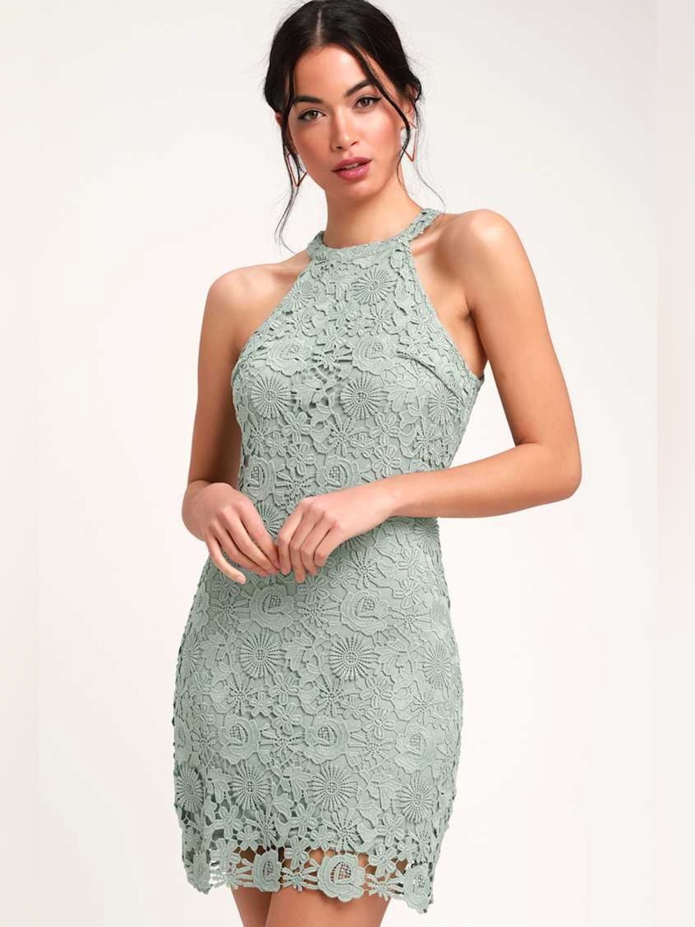 Lulus Love Poem Sage Green Lace Mini Dress Size Small